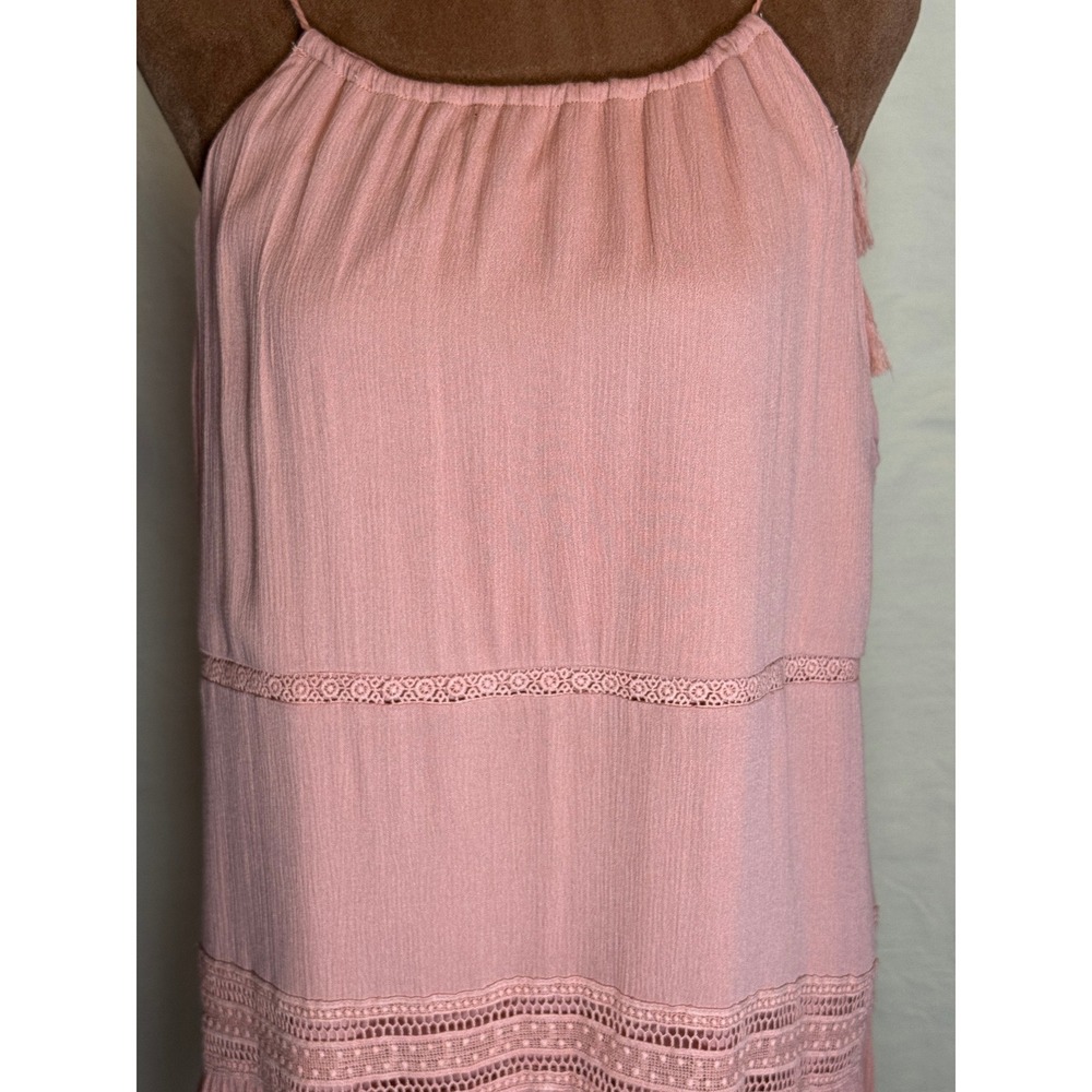 Lumie Pink‎ Lace Trim Tassel Tie Dress Women's Medium Boho Sleeveless Lined EUC - Picture 2 of 8